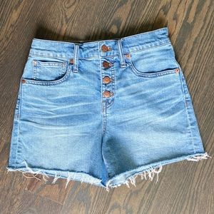 Madewell high rise button up denim shorts